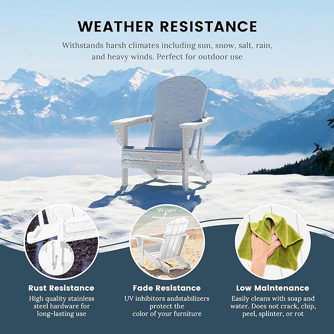 Westin Outdoors Laguna WO Home Furniture Adirondack Chair 4 PC Set Classic Outdoor Patio Folding Chair for Bon Fire Pit Lawn Backyard Beach Plastic Weather-Resistant (White)