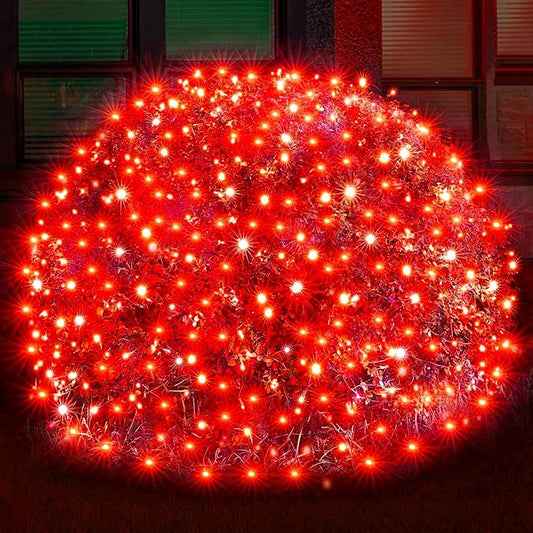 Led Christmas Net Lights Outdoor Christmas Decorations 120Led 6Ftx4Ft Connectable Waterptoof Mesh Net Lights for Trees Bushes Wedding Garden Outdoor Christmas Decorations (Red)