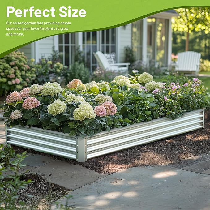 8x4x1ft Galvanized Raised Garden Bed-Outdoor Galvanized Planter Box for Vegetables, Fruits,Herbs, Flowers, Metal Raised Garden Bed kit-Sliver