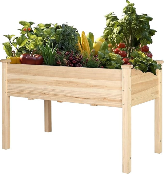 MUPATER 4x2FT Raised Garden Bed,Raised Garden Bed with Four Legs, Elevated Planter Box with Drainage Holes for Herbs and Vegetables, Outdoor and Indoor, Natural Wood