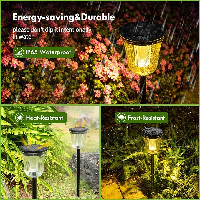 Solar Pathway Lights Outdoor, 4 Pack Solar Lights Outdoor Waterproof, 200 Lumens Super Bright Solar Garden Lights,Up to 14 Hrs Auto On/Off Outside Lights for Yard Lawn Walkway Driveway Path