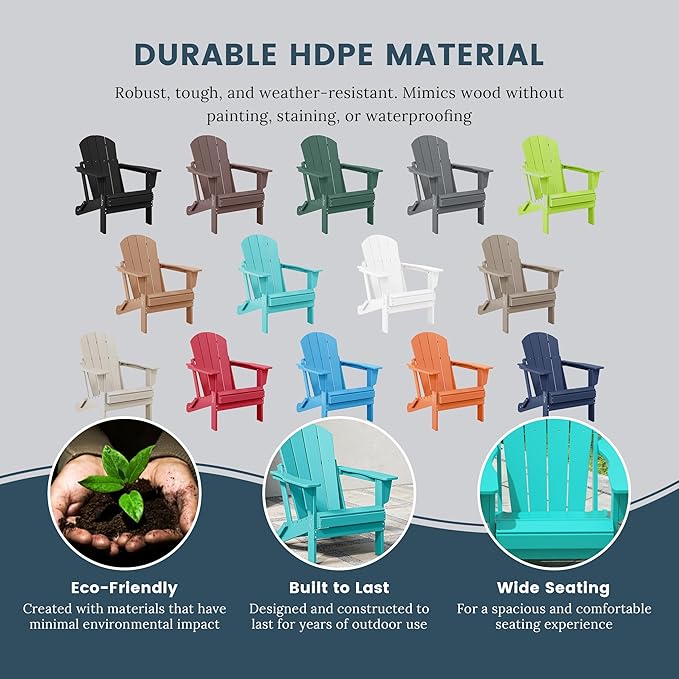 Westin Outdoors Laguna WO Home Outdoor Adirondack Folding Chair Lounger Seat Traditional Retro Home Furniture for Beach, Balcony, Backyard, Lawn, Patio, Pool, Deck, Garden (Turquoise)