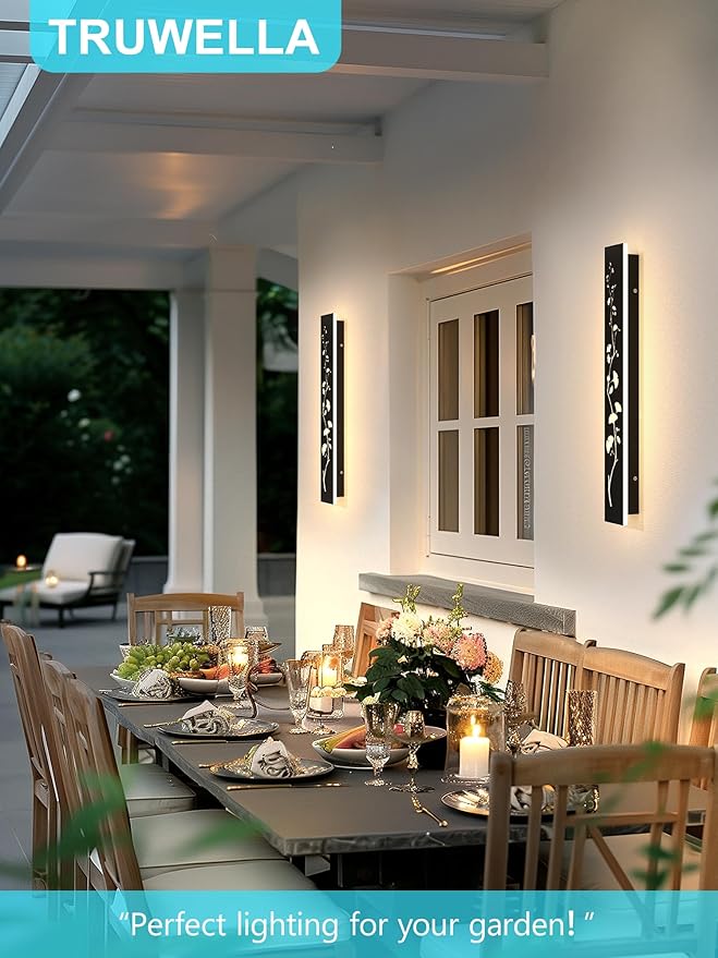 Modern Outdoor Wall Lights 11.8inch LED Long Wall Sconce 3000K Ginkgo Hollow Design Wall Mount Porch Lights 12W Exterior Lighting Fixtures for Patio Balcony Terrace Garden