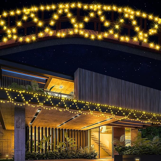 DDMY Christmas Lights Outdoor 34Ft 380 LED Christmas Half-Round String Lights Extendable Plug in 8 Modes Christmas Decoration for Holiday Party Bedroom Garden Patio Outdoor Indoor