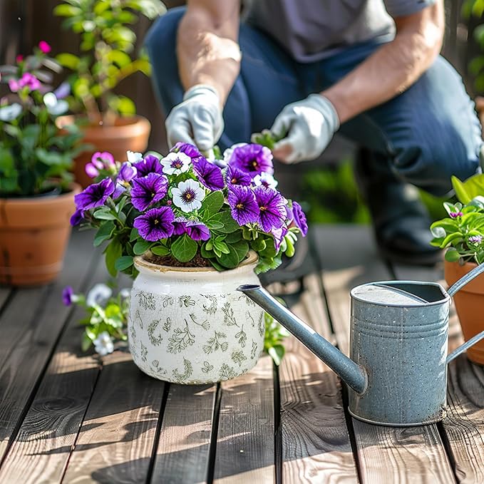 Vintage Ceramic Ice Crack Flower Pot with Drainage Holes, Country Rustic Planters for Indoor and Outdoor,Tuscan Decor,Home,Living Room, Garden Decor, Gardening Gift (Retro)