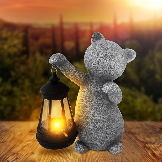 Solar Lights Outdoor Garden Sculptures&Statues, Cat Garden Decor for Outside, Garden Statues Outdoor Clearance Waterproof for Yard Art Lawn Porch Patio Home,Birthday Gifts for Women,Sisters