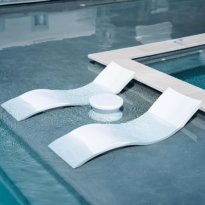Oasis Chaise Lounger Set - Includes 2 Chaises + 1 Side Table (no Hole) - Inside Pool & Sun Shelf Lounge Chair - Designed for Shallow Shelves Up to 9” - No Metal - Safe for All Pools - All Weather