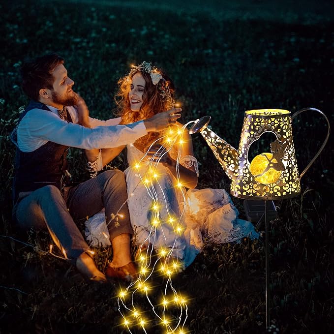 VOOKRY Solar Watering Can with Lights, Outdoor Garden Solar Lights Pathway Stake Lights Waterfall Fairy Lights Decorative Lights for Walkway, Yard, Lawn, Patio, Gardening gifts for Women, Mother's Day