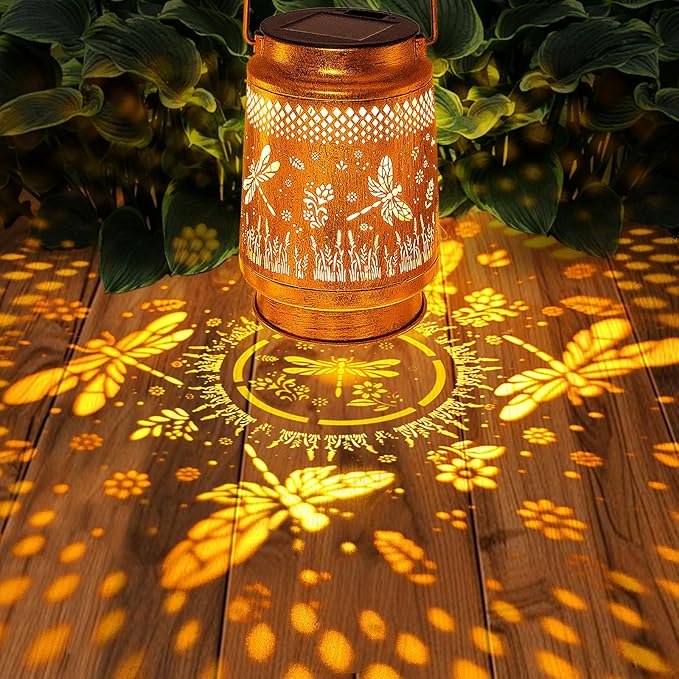 Solar Lanterns Outdoor Waterproof Dragonfly Garden Decor, Birthday Gifts for Women Mom Grandma Hanging Solar Lights Metal LED Decoration Outside with Shepherd Hook for Garden Yard Patio Porch
