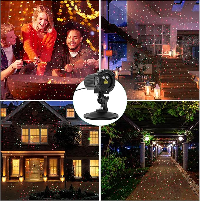 Christmas Laser Lights Outdoor,Red and Green Moving Outdoor Laser Light, Waterproof Garden House Decoration Laser Christmas Lights