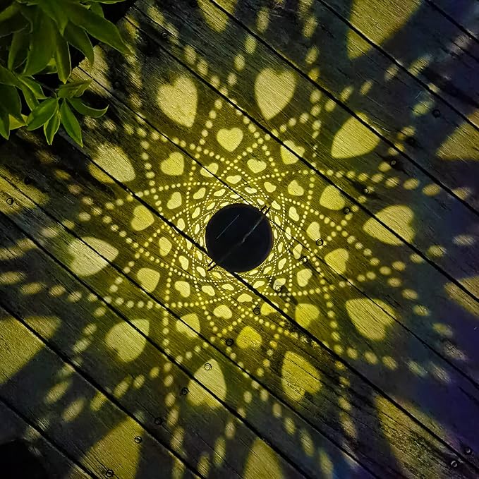 Solar Lanterns Outdoor Hanging Heart Pattern Decor Lantern,Waterproof Hollow Out Metal Decorative Garden Light,Graceful Decoration for Patio,Yard,Landscape,Walkway,Festival