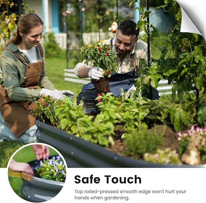 KING BIRD Raised Garden Bed with Arched Trellis Galvanized Planter Garden Box Outdoor for Gardening, Climbing Vegetables, Flowers 5.9x2.95x0.98 Ft 2PCS, Dark Grey