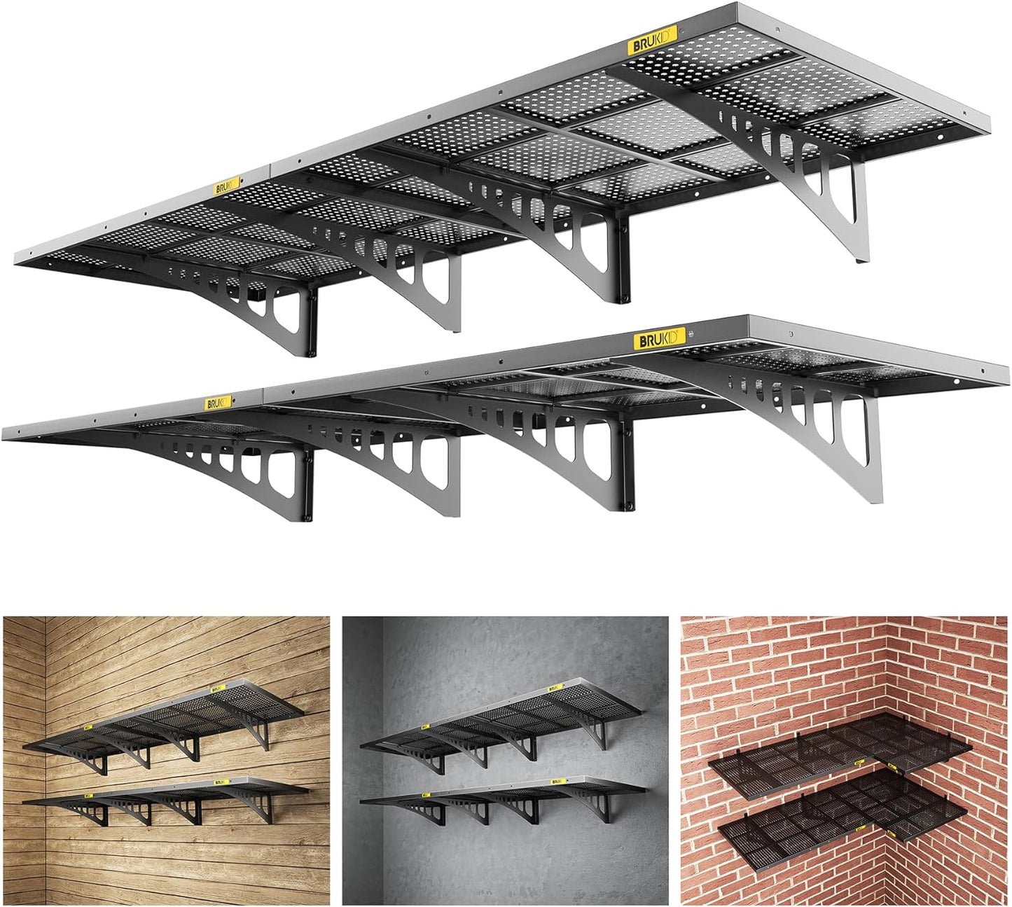 4Pack 2x3ft Adjustable Metal Garage Wall Shelving Heavy Duty Garage Storage Shelf Wall Mounted Black