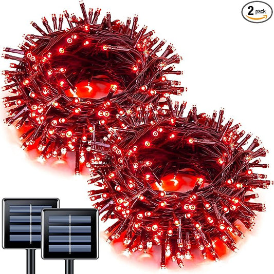 JMEXSUSS 2 Pack Red Solar Lights, Each 100 LED 33ft Valentine Solar Lights Outdoor, 8 Modes Christmas String Lights for Outside Valentine Day Tree Yard Decor