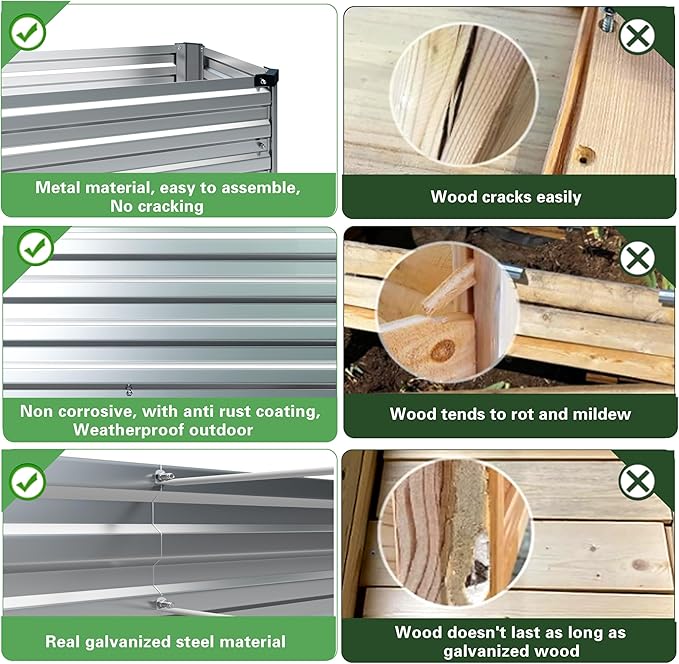 Galvanized Raised Garden Bed,2 Pcs 10×3×1FT Metal Planting Box for Outdoor Vegetable, Herb,Planter Gardening (Silver)