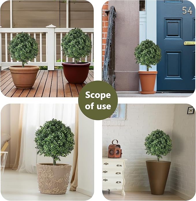 28" Artificial Boxwood Topiary Ball Trees with Ground Spike for Outdoor,Set of 2 UV Resistant Artificial Shrub Bushes,Artificial Plants,Fake Boxwood Plants for Indoor, Garden, Yard,Patio Décor