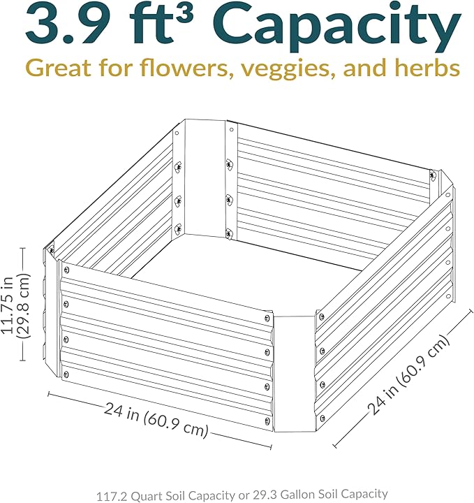 Sunnydaze 11.75" H Raised Metal Garden Bed - Galvanized Raised Garden Bed Outdoor for Vegetables and Flowers - Brown - Square