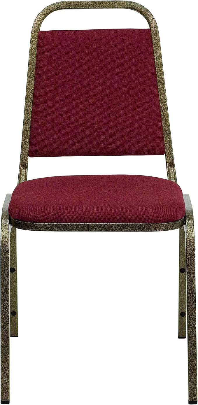 EMMA + OLIVER Trapezoidal Back Fabric Upholstered Stackable Banquet Chair, Multipurpose Stacking Chair with Padded Seat and Back, Burgundy/Gold