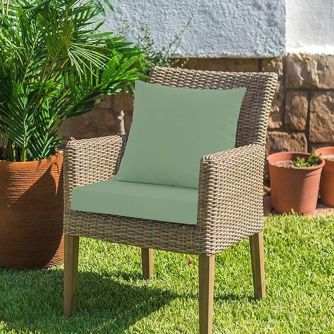 24x24 Inch Outdoor Cushions for Patio Furniture, Waterproof Outdoor Chair Cushions w/Fade-Resistant, Removable & Machine-Washable Covers, Deep Seat Sofa/Couch Pads Replacement, Sage Green