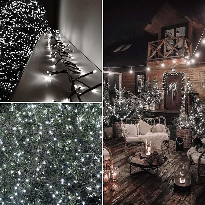 OZS 115Ft 300LED Cool White String Lights Indoor/Outdoor, Waterproof 8 Modes Christmas Lights, Green Wire Tree Lights for Party Wedding Garden Xmas Decorations (Cool White)