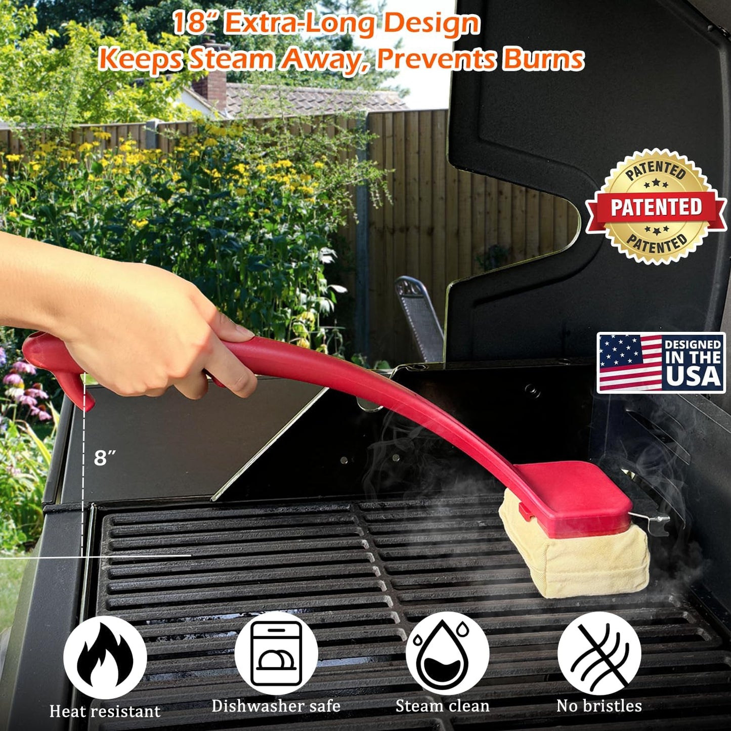 Grill Brush for Outdoor Grill, Bristle Free Steam Grill Brush with Scraper, BBQ Grilling Accessories BBQ Brush Non Metal Bristles, Grilling Accessories Fit Most Grills, Gifts for Men Dad Husband