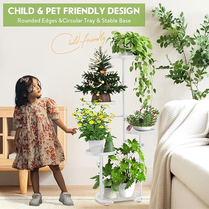 TOSKING 5 Tier Metal Plant Stand Indoor, Plant Shelf, Corner Shelf Flower Pot Stand for Outdoor Plant Stand for Living Room Balcony Garden Patio Bedroom (White, 38in)