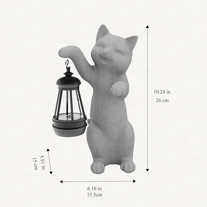 Solar Powered Garden Resin Statue Lights, 10 Inch Waterproof Outdoor Animal Cute Cat Figurine Lights, Suitable for Patios, Balconies, Lawns, Courtyards, Etc.(Hand)