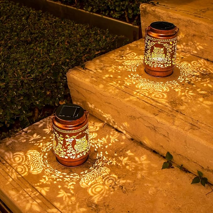Solar Lanterns Outdoor Garden Decor, Gifts for Women, Mom, Grandma, Birthday, Thanksgiving, Decorative Waterproof Hanging Metal LED Light for Yard, Patio, Lawn, Landscape, Backyard (Owl)