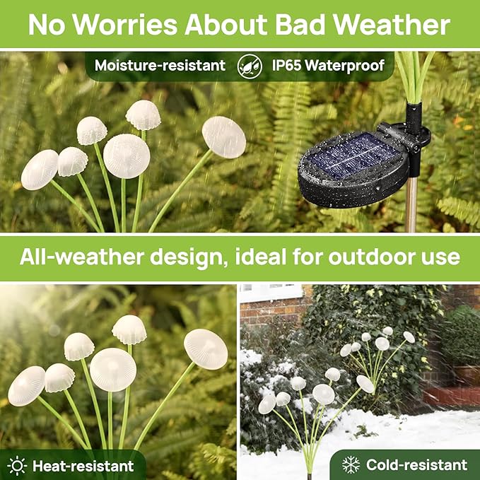 Solar Garden Lights, 4-Pack Dual Mode LED Solar Mushroom Lights, Waterproof Firefly Outdoor Decor for Yard, Patio, and Pathway – Warm White Jellyfish Ambiance