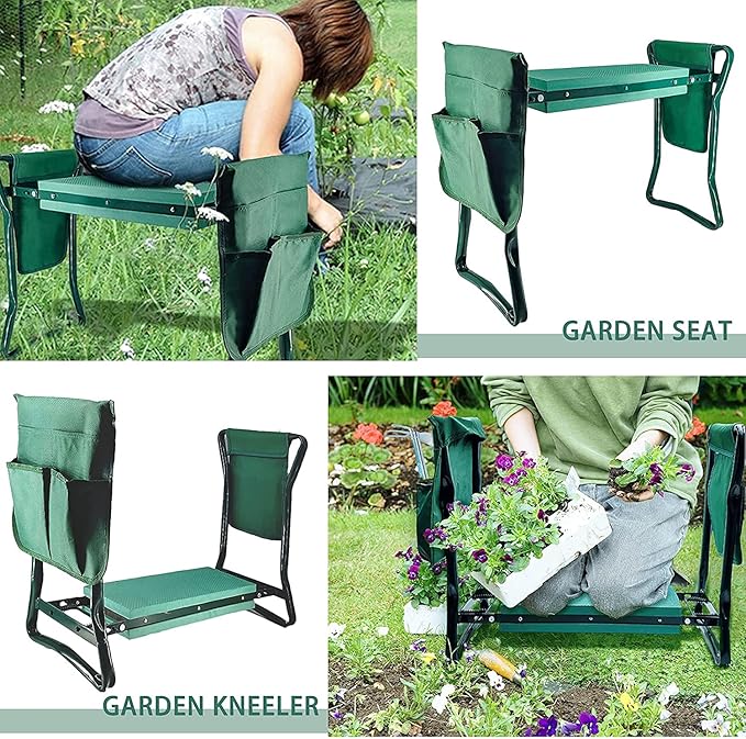 Foldable Garden Kneeler and Seat with 2 Gardening Tool Pouches Multiuse Bench with Soft Kneeling Pad,Gardening Gifts for Women Men Gardener Parent Elders Christmas