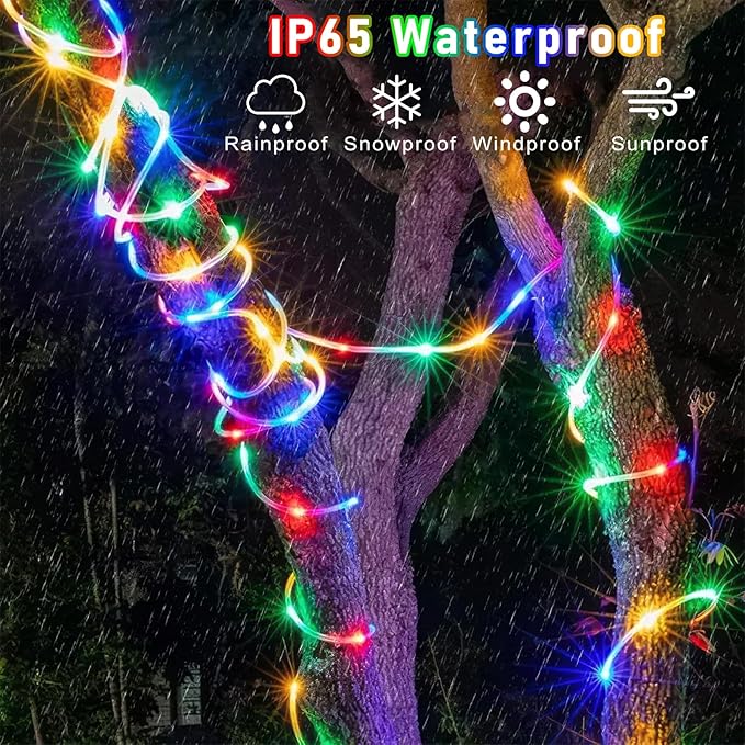 Rope Lights for Outside, 164FT 500 LED Rope Lights Outdoor/Indoor with Waterproof 8 Modes, Connectable Plug in Christmas Tree Light for Home Pool Garden Party Holiday Decorations, Multicolor