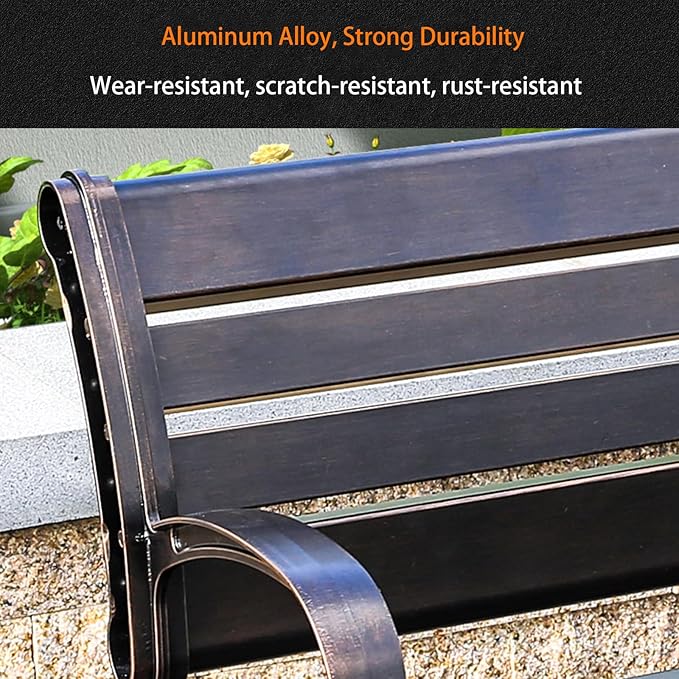 Outdoor Bench Chair Cast Aluminum Garden Bench Patio Bench All-Weather Park Bench for Backyard Porch Lawn (150cm Armless Park Bench)