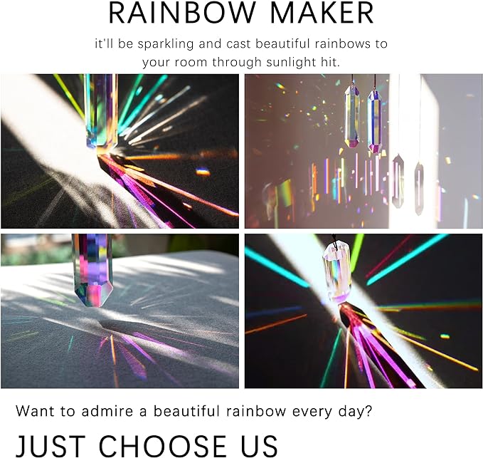 HDCRYSTALGIFTS 2PCS 5" Large Crystal Sun Catcher Prisms for Windows Indoor, AB Colored Hexagone Hanging Crystals Suncatchers, Rainbow Maker for Christmas,Patio,Chandelier,Garden Ornaments