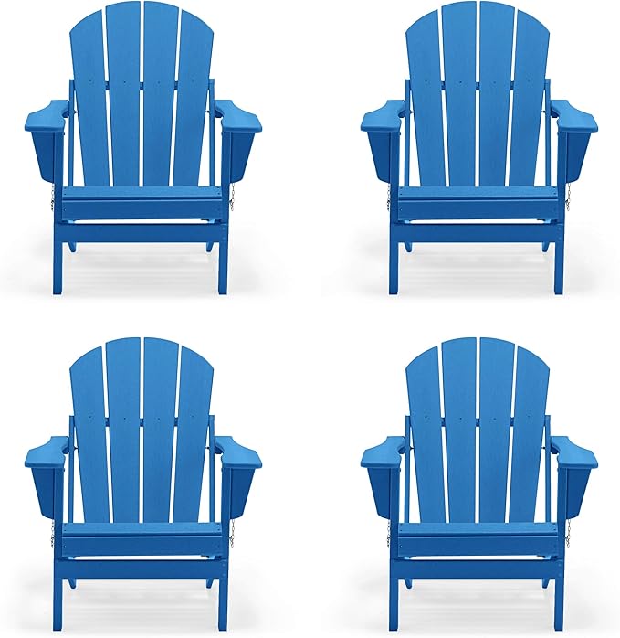 Westin Outdoors Laguna WO Home Furniture Adirondack Chair 4 PC Set Classic Outdoor Patio Folding Chair for Bon Fire Pit Lawn Backyard Beach Plastic Weather-Resistant (Pacific Blue)