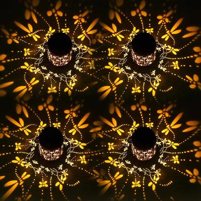 Mothers Day Gifts, Dragonfly Solar Lanterns Outdoor Hanging, Hollowed-Out Metal Waterproof LED Garden Decor Light for Patio Yard Pathway Lawn Front Porch Tree, Birthday Gifts for Women Mom Grandma