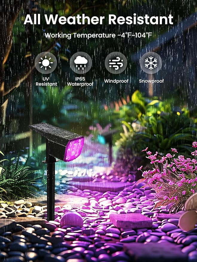 Color Changing Solar Spot Lights Outdoor, 9 Lighting Modes Colored Solar Lights Outdoor RGB, Color Solar Lights Waterproof IP65, Landscape Spotlights for Halloween Christmas Decorations