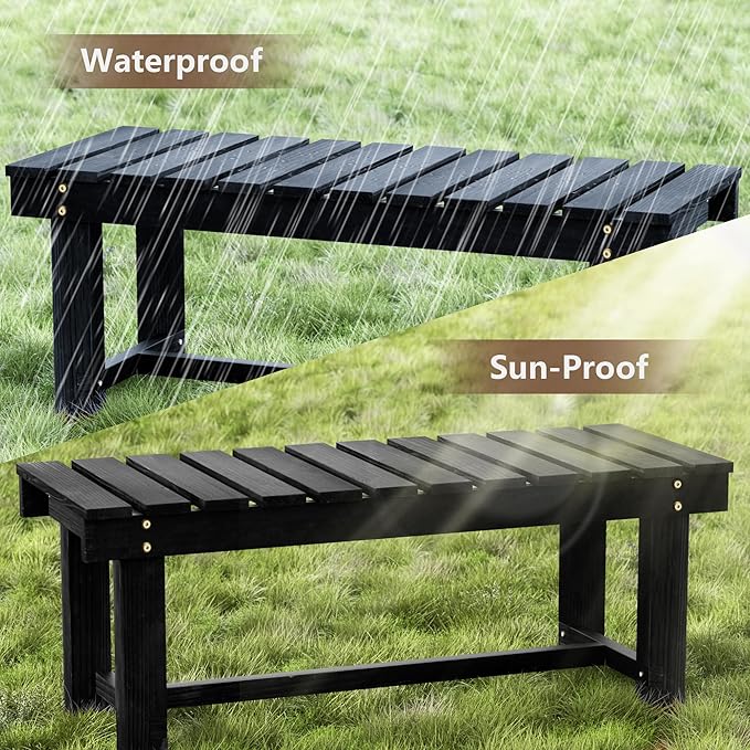 Nidouillet Outdoor Garden Bench, Weatherproof Patio Benches 2-Person Seat Backless Wooden Porch Bench, Multifunctional Slat All Weather Bench for Garden Lawn Porch Park Backyard (Black, 35.5 inch)