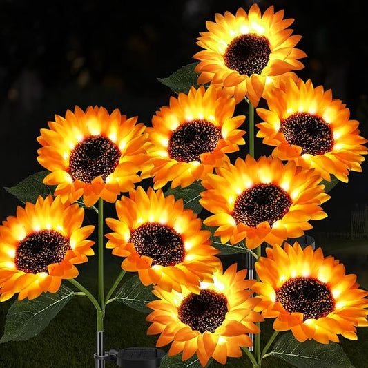 Garden Lights Solar Powered, 3 Pack Solar Outdoor Lights with 9 Bigger Sunflower Waterproof Realistic Solar Flowers Lights for Patio Pathway Walkway Landscape Yard Decorations