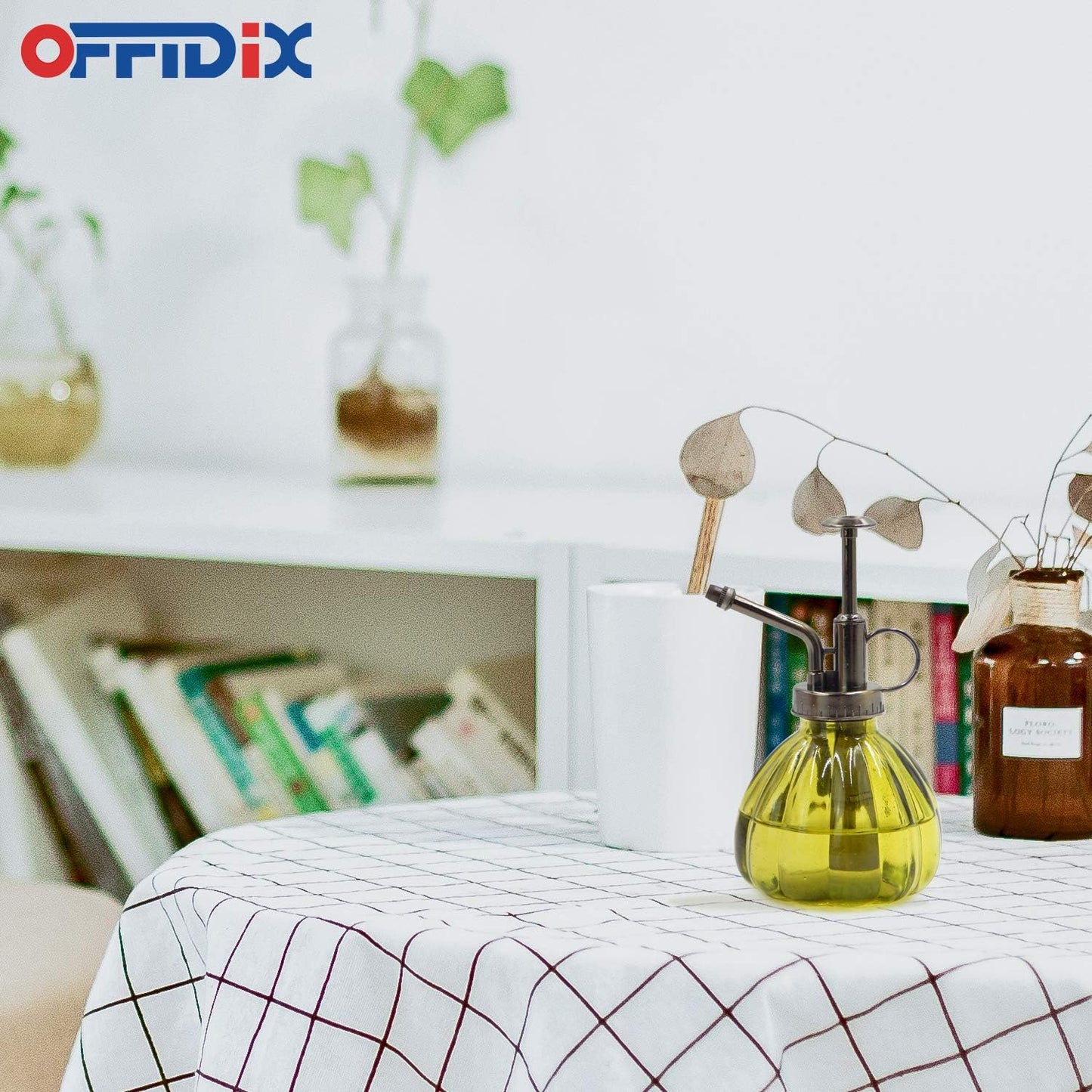 OFFIDIX Plant Mister,Glass Spray Bottle Small Watering Can Indoor 6.3" Tall Vintage Pumpkin Style Plastic Top Pump One Hand Mister Spray Bottle for Indoor Potted Plants (Olive Green)