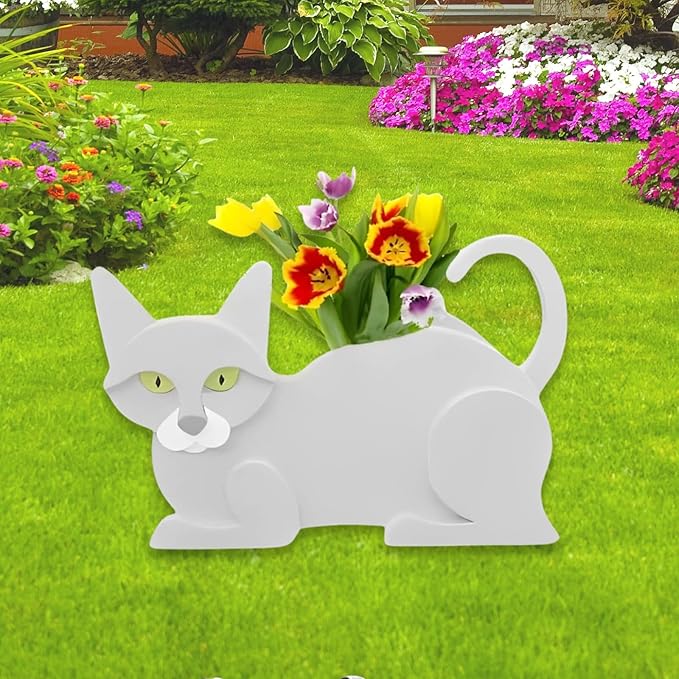 White Cat Planter Plant Pots,Cute Garden Cat Flower Planter,Cat Planters Birthday Gifts for Women,Office,Indoor/Outdoor Decor（12.5 * 5.6 * 7.8in）