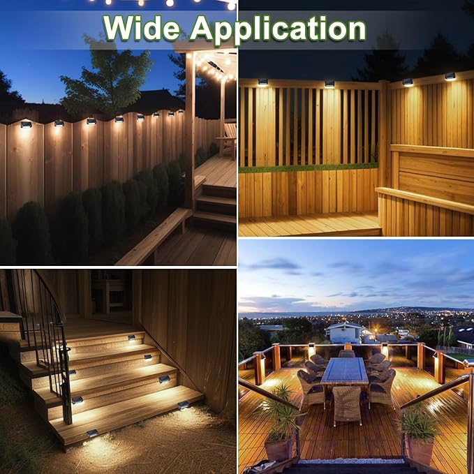 LANSOW Solar Fence Lights 10 Pack, Cool White, Warm White and White, Solar Deck Lights Outdoor Waterproof, Dusk to Dawn Solar Powered Lights Decor for Outside, Step, Yard, Patio, Wall, Stair(Black)