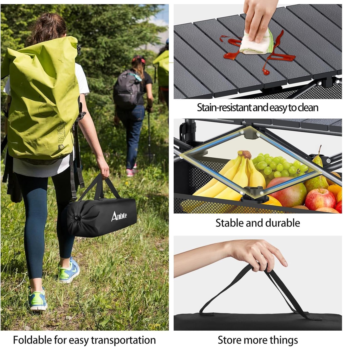 Folding Camping Table, Aluminum Roll Up Camping Table Adjustable Height with Storage Net and Bag, Lightweight Outdoor Table 32.2” X 16”, for Outdoor Travel BBQ Party Picnic, Black