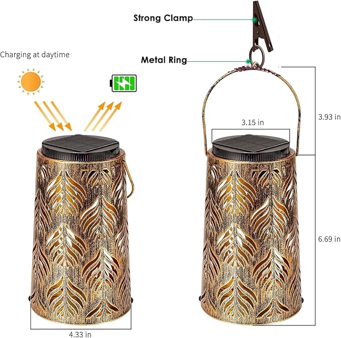 Solar Lantern Outdoor Garden Decor 2 Pack Hanging Solar Lantern Lights, Farmhouse Decor Outdoor Lantern, Waterproof Lantern for Patio, Yard, Table, Pathway Halloween Christmas Day Decor