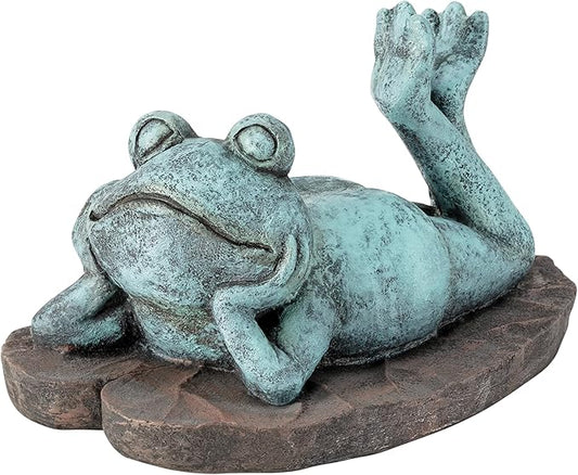 Alpine Corporation 9" Tall Indoor/Outdoor Sunbathing Frog Garden Statue Decoration, Multicolor