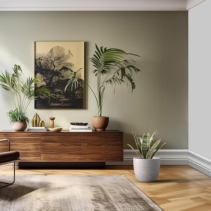 Kante 14 Inch Dia Round Concrete Planter, Indoor Outdoor Large Plant Pot with Drainage Hole and Rubber Plug for Home Patio Garden, Light Gray