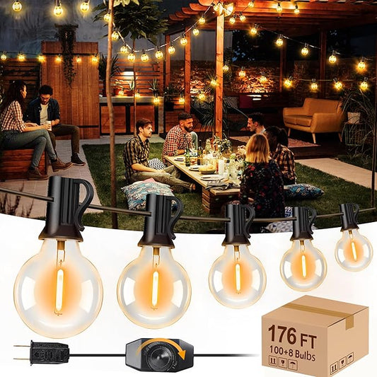 XURISEN Outdoor String Lights with Dimmer, 176FT LED Patio Lights for Outside with 100+8 Shatterproof G40 Globe Bulbs UL Listed IP65 Waterproof Hanging Lighting for Backyard Balcony Bistro Party Decor