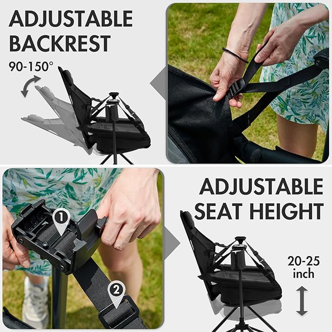 Portal Hammock Camping Chair, Portable Outdoor Swinging Chairs, Rocking Chair for Adults with Adjustable Back and Height for Lawn, Backyard, Patio, Supports 400 lbs, Breathable Mesh High Back, Black