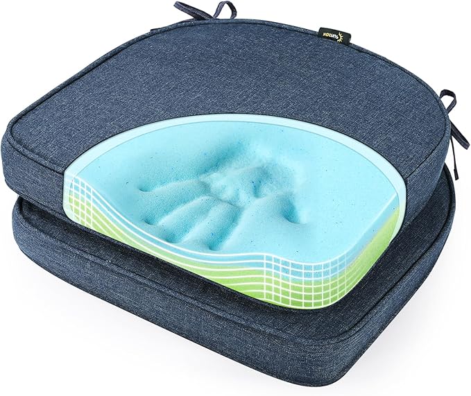 SUNROX Gel Memory Foam Chair Cushions, FadeShield Water-, Stain-Resistant Durable Reversible Seat Cushion Pads with Ties for Indoor/Outdoor Kitchen Dining Office 17"x16" Set of 2, Heather Indigo