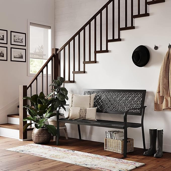 Grand patio 50" Outdoor Bench Garden Bench with Armrests Bench for Outdoors Lawn Yard Porch Black