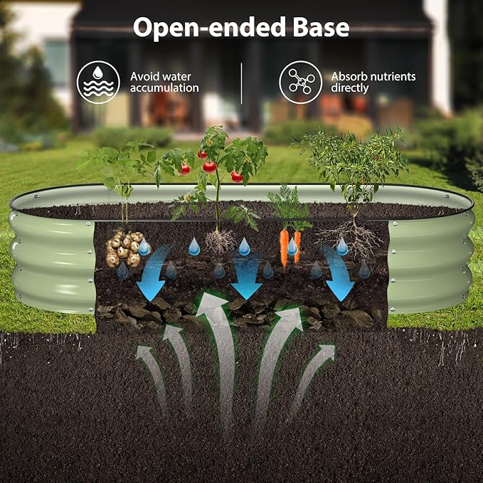 Raised Garden Bed Kit, 5x2x1 ft Galvanized Planter Box Outdoor with Safety Edging, Large Metal Raised Beds for Gardening Vegetables Flower Fruits (Avocado Green)